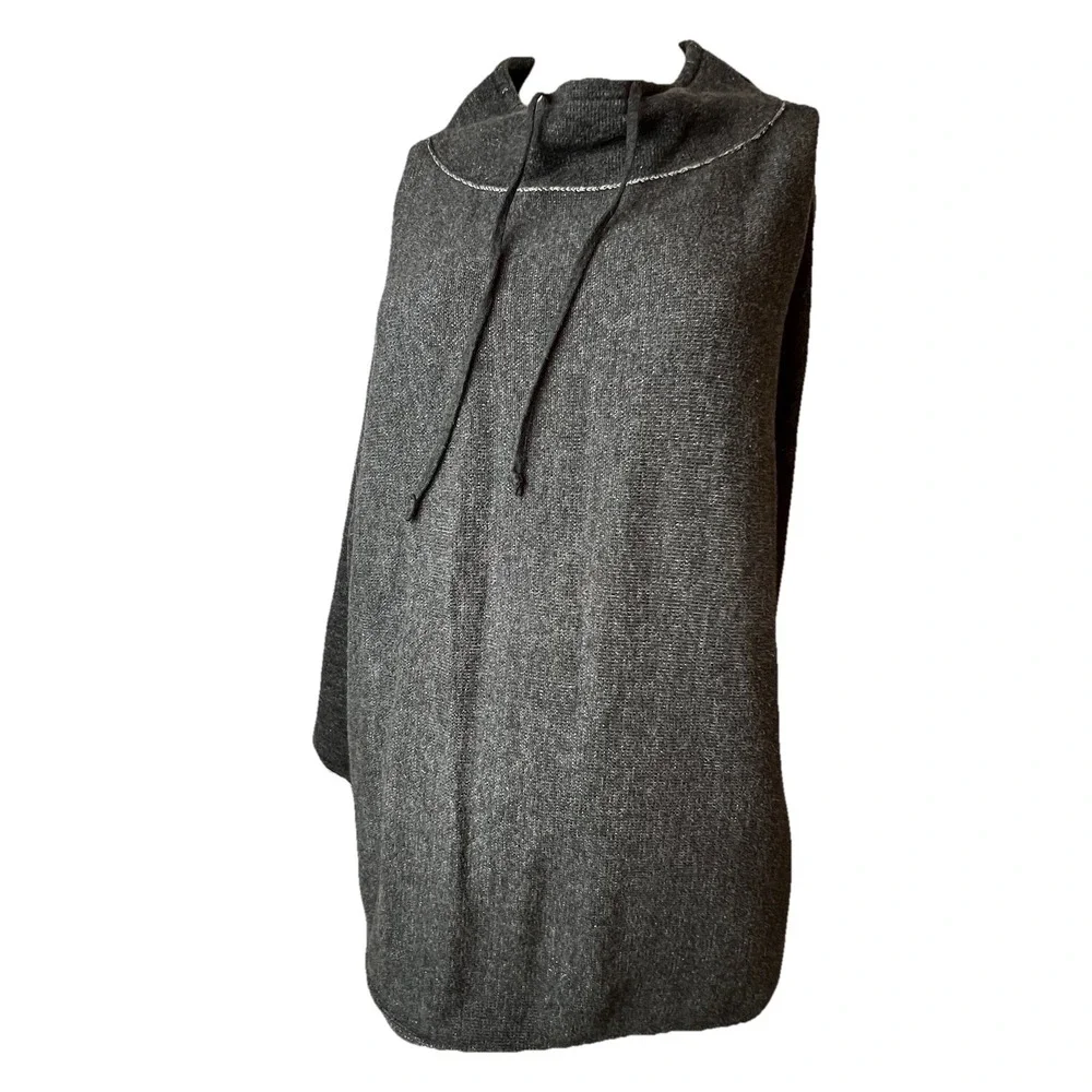Eileen Fisher Gray Drawstring Funnel Neck Sweatshirt 100% Organic Cotton  – L